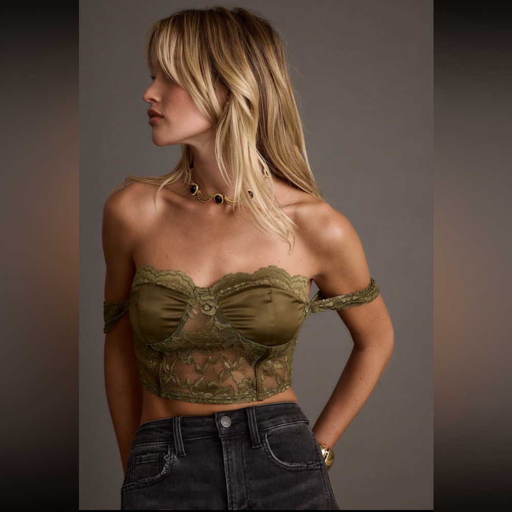 NWT XS Olive Green Satin & Lace Corset